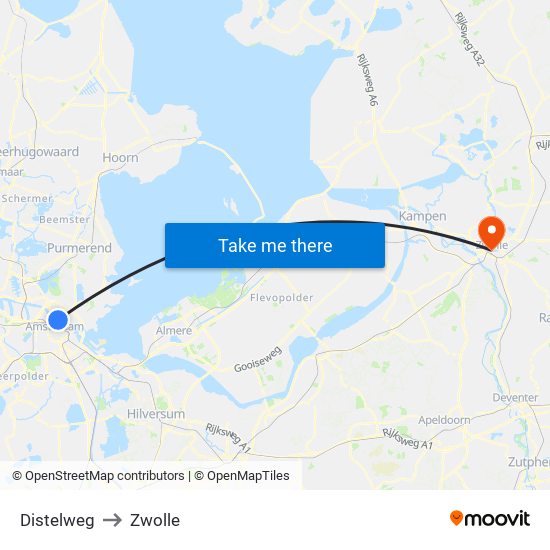 Distelweg to Zwolle map