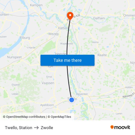 Twello, Station to Zwolle map