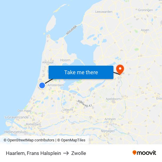 Haarlem, Frans Halsplein to Zwolle map