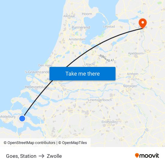 Goes, Station to Zwolle map