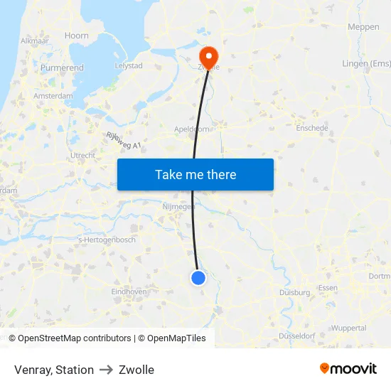 Venray, Station Venray to Zwolle map