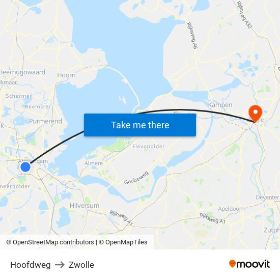 Hoofdweg to Zwolle map