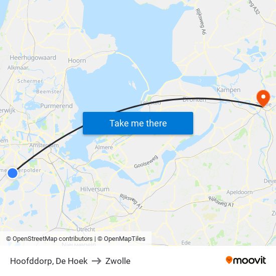 Hoofddorp, De Hoek to Zwolle map