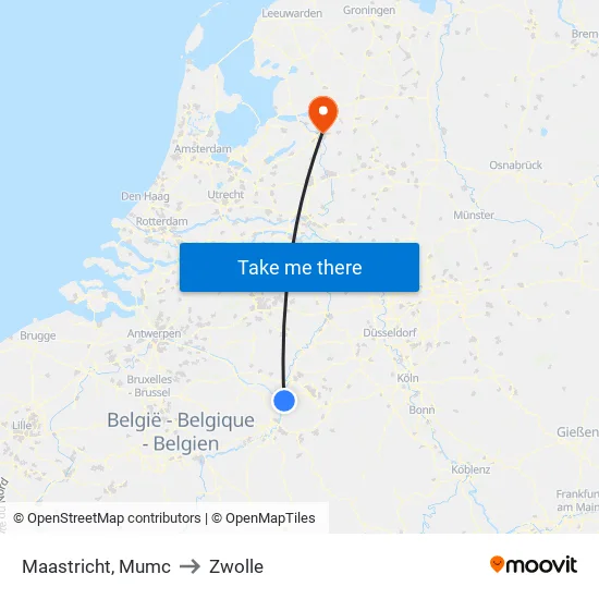 Maastricht, Mumc to Zwolle map