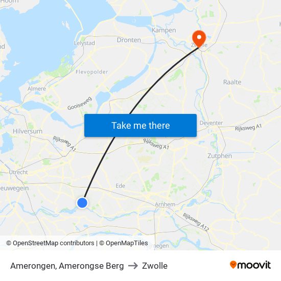 Amerongen, Amerongse Berg to Zwolle map