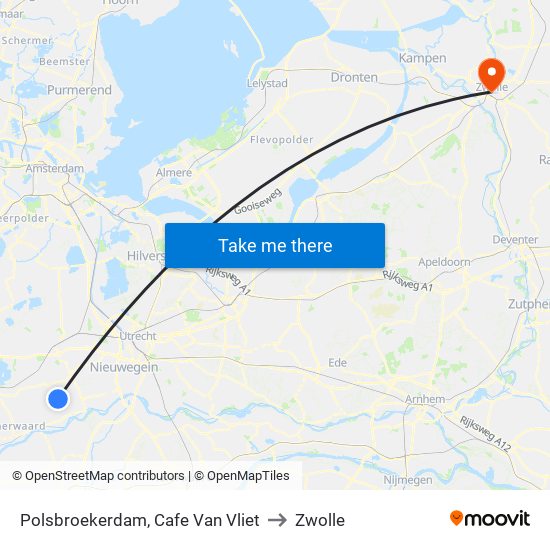 Polsbroekerdam, Cafe Van Vliet to Zwolle map