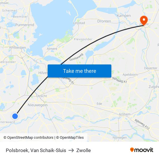 Polsbroek, Van Schaik-Sluis to Zwolle map