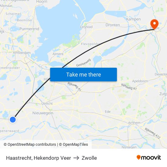 Haastrecht, Hekendorp Veer to Zwolle map