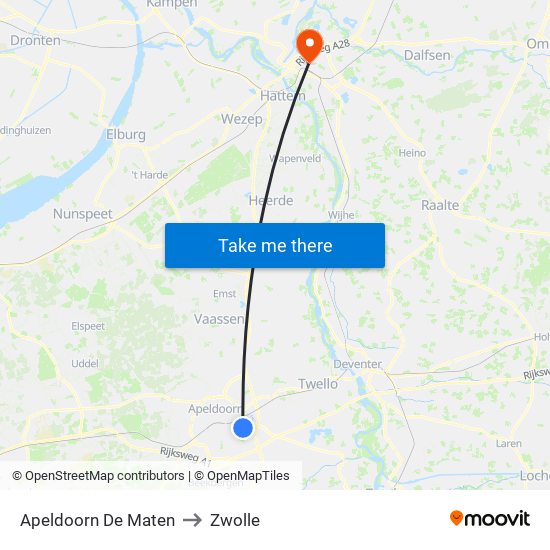 Apeldoorn De Maten to Zwolle map