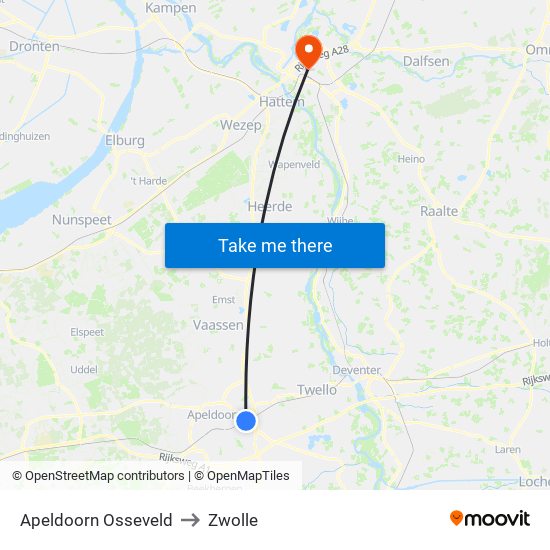 Apeldoorn Osseveld to Zwolle map