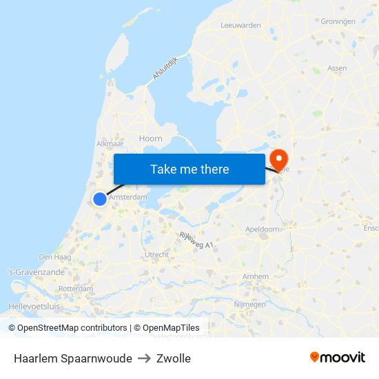 Haarlem Spaarnwoude to Zwolle map