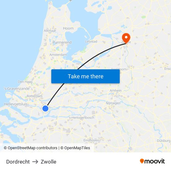 Dordrecht to Zwolle map