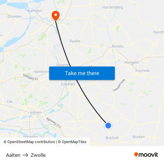 Aalten to Zwolle map