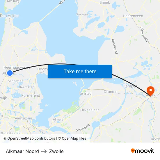 Alkmaar Noord to Zwolle map