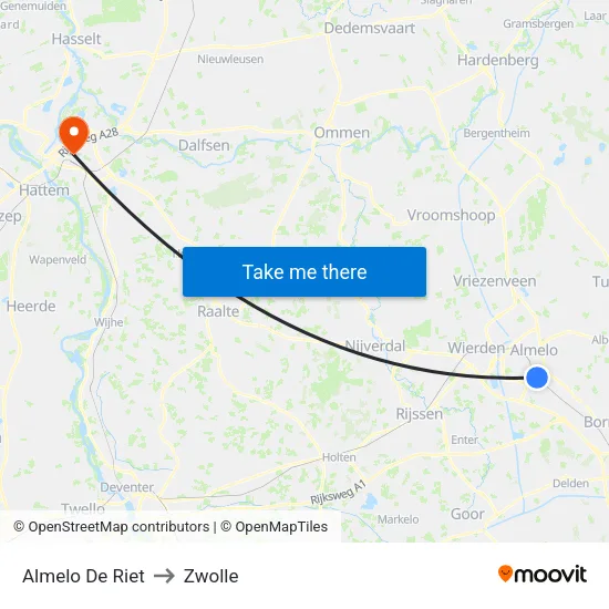 Almelo De Riet to Zwolle map