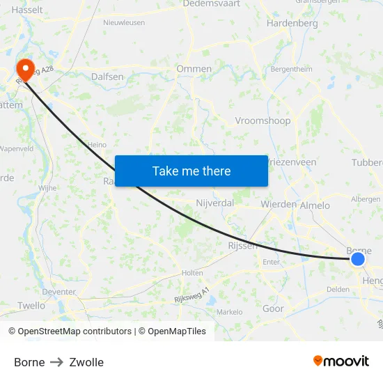 Borne to Zwolle map
