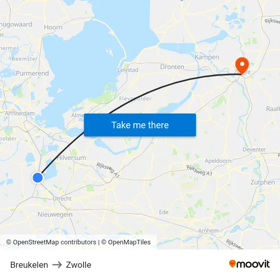 Breukelen to Zwolle map