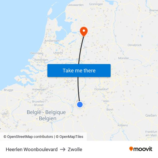 Heerlen Woonboulevard to Zwolle map