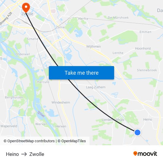 Heino to Zwolle map