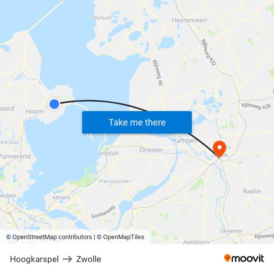 Hoogkarspel to Zwolle map