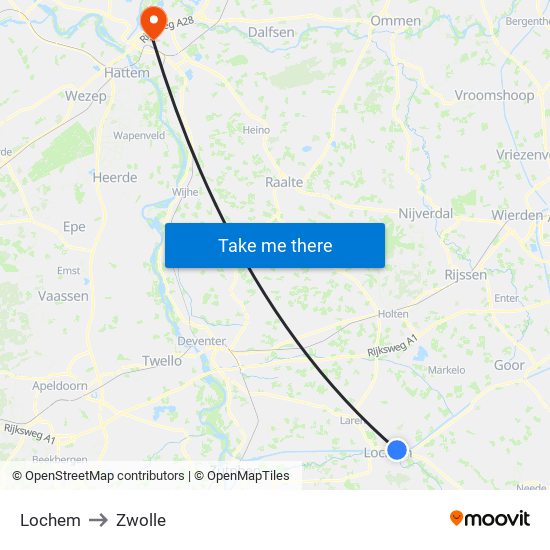 Lochem to Zwolle map