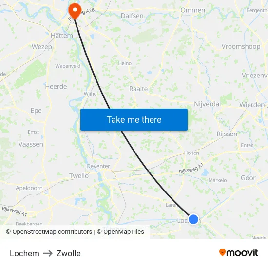 Lochem to Zwolle map