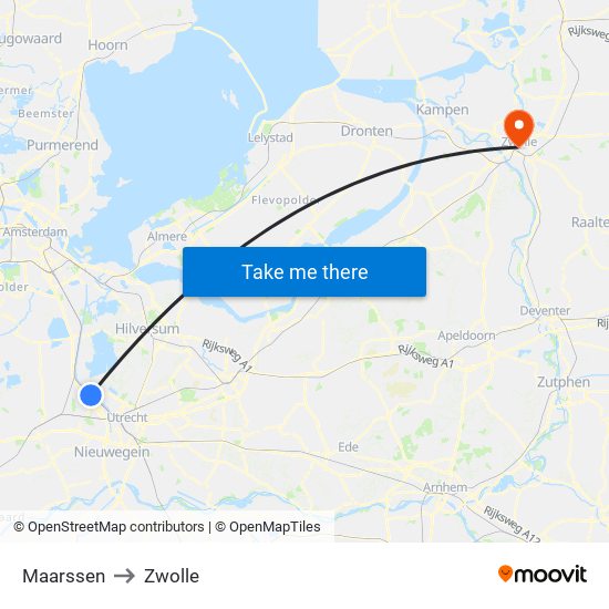 Maarssen to Zwolle map