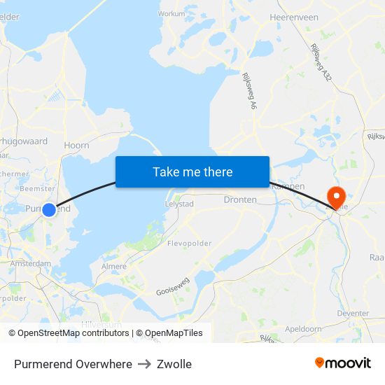 Purmerend Overwhere to Zwolle map