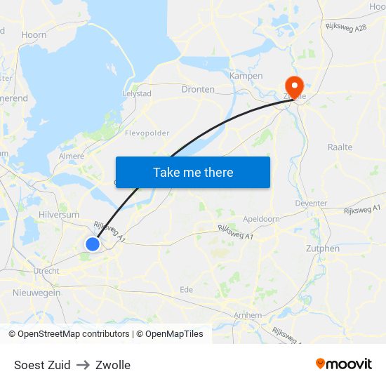 Soest Zuid to Zwolle map