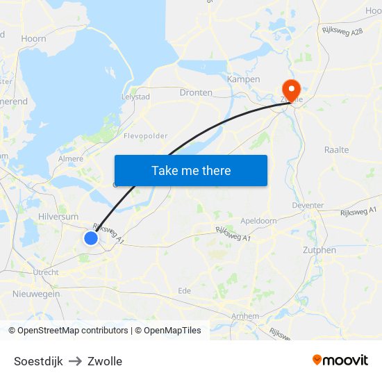 Soestdijk to Zwolle map