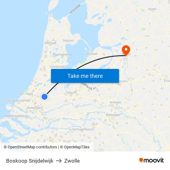 Boskoop Snijdelwijk to Zwolle map