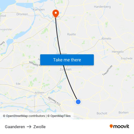 Gaanderen to Zwolle map