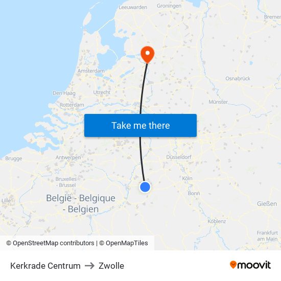 Kerkrade Centrum to Zwolle map