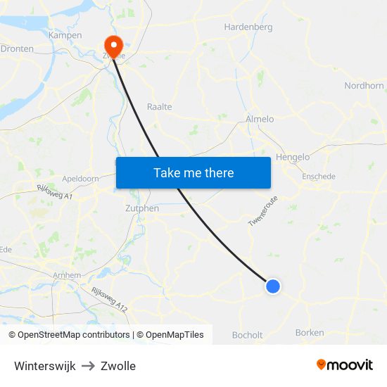 Winterswijk to Zwolle map