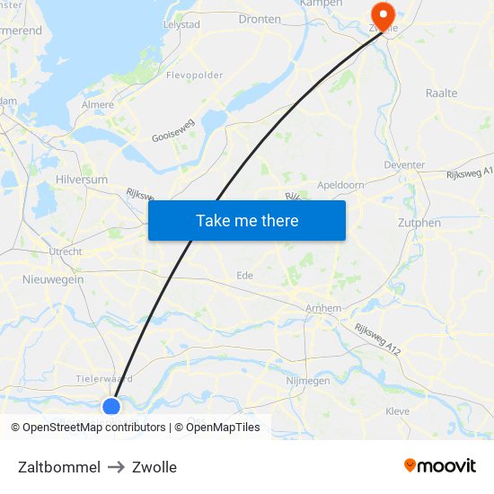 Zaltbommel to Zwolle map