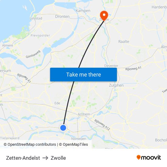 Zetten-Andelst to Zwolle map