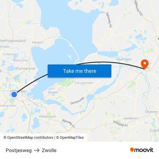 Postjesweg to Zwolle map