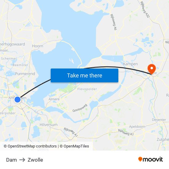 Dam to Zwolle map