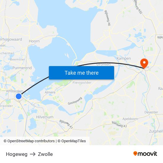 Hogeweg to Zwolle map