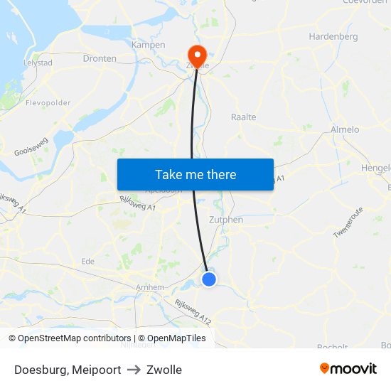 Doesburg, Meipoort to Zwolle map