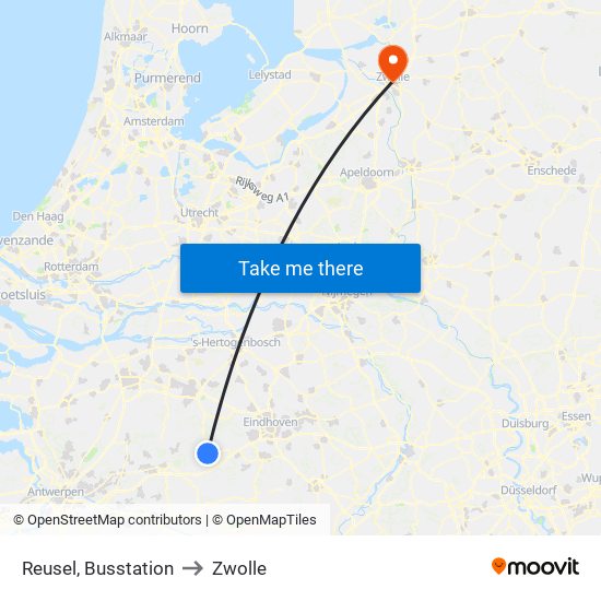 Reusel, Busstation to Zwolle map