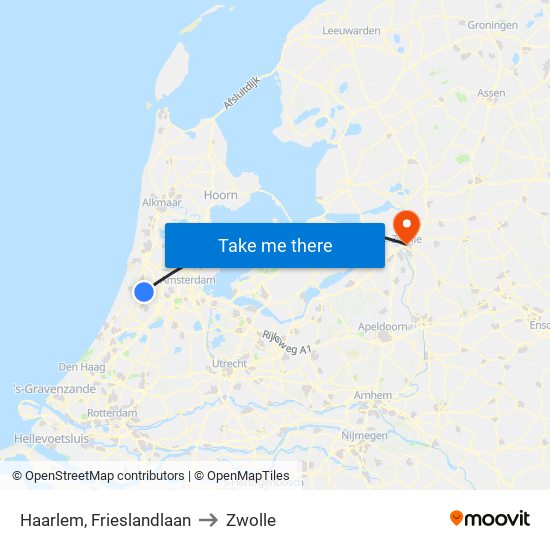 Haarlem, Frieslandlaan to Zwolle map