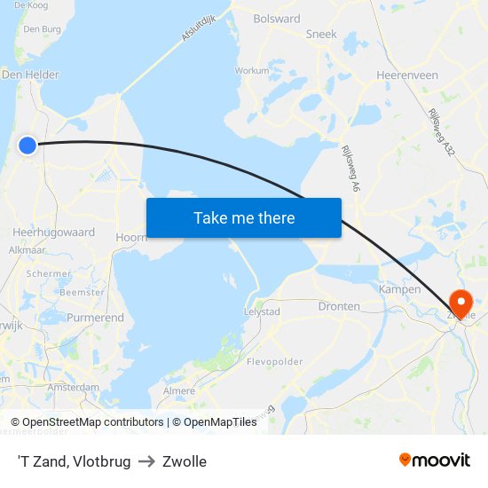 'T Zand, Vlotbrug to Zwolle map