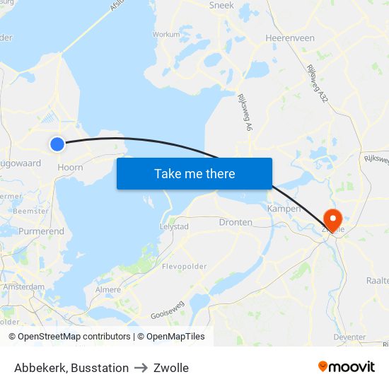 Abbekerk, Busstation to Zwolle map