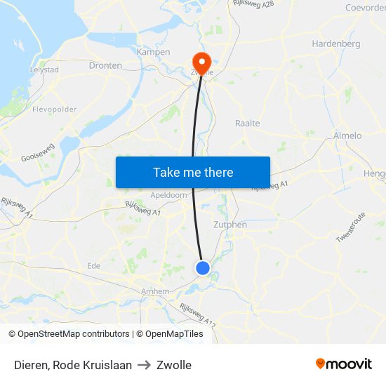 Dieren, Rode Kruislaan to Zwolle map