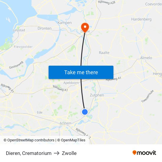 Dieren, Crematorium to Zwolle map