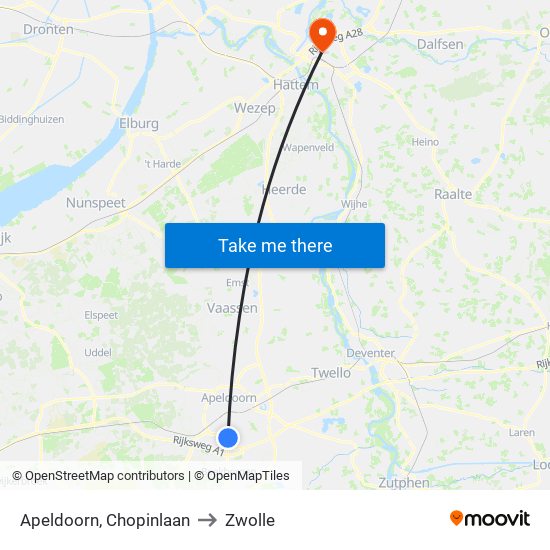 Apeldoorn, Chopinlaan to Zwolle map