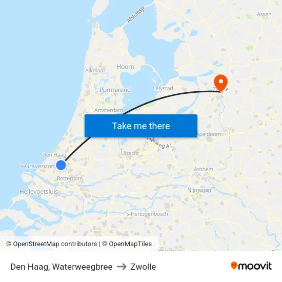 Den Haag, Waterweegbree to Zwolle map