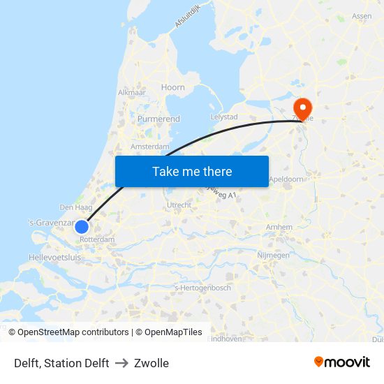 Delft, Station Delft to Zwolle map
