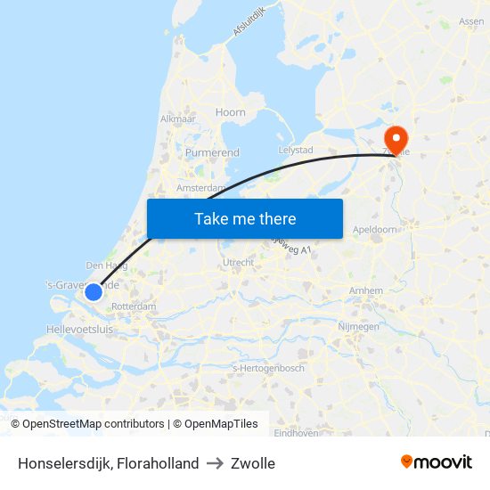 Honselersdijk, Floraholland to Zwolle map